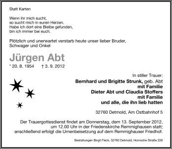 Anzeige  Jürgen Abt  Lippische Landes-Zeitung