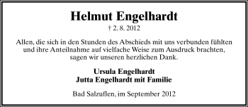 Anzeige  Helmut Engelhardt  Lippische Landes-Zeitung