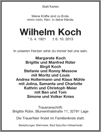 Anzeige  Wilhelm Koch  Lippische Landes-Zeitung