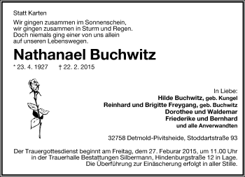 Anzeige  Nathanael Buchwitz  Lippische Landes-Zeitung