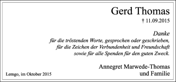 Anzeige  Gerd Thomas  Lippische Landes-Zeitung