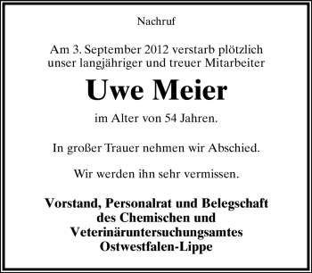 Anzeige  Uwe Meier  Lippische Landes-Zeitung