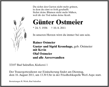 Anzeige  Günter Ostmeier  Lippische Landes-Zeitung