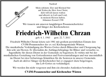 Anzeige  Friedrich-Wilhelm Chrzan  Lippische Landes-Zeitung