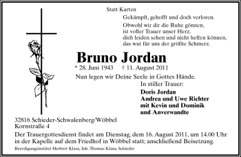 Anzeige  Bruno Jordan  Lippische Landes-Zeitung