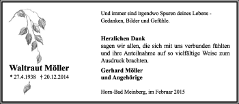Anzeige  Waltraut Möller  Lippische Landes-Zeitung
