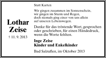 Anzeige  Lothar Zeise  Lippische Landes-Zeitung