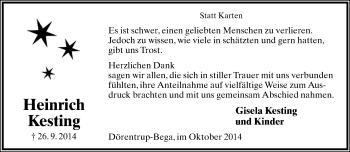 Anzeige  Heinrich Kesting  Lippische Landes-Zeitung