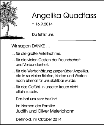 Anzeige  Angelika Quadfass  Lippische Landes-Zeitung