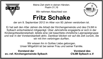 Anzeige  Fritz Schake  Lippische Landes-Zeitung