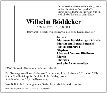 Anzeige  Wilhelm Böddeker  Lippische Landes-Zeitung