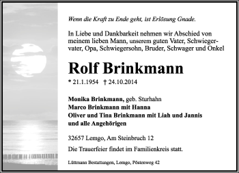 Anzeige  Rolf Brinkmann  Lippische Landes-Zeitung