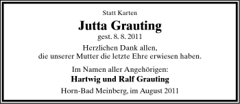 Anzeige  Jutta Grauting  Lippische Landes-Zeitung