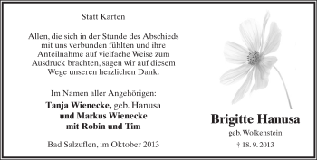 Anzeige  Brigitte Hanusa  Lippische Landes-Zeitung