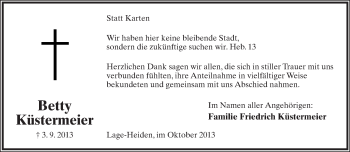 Anzeige  Betty Küstermeier  Lippische Landes-Zeitung