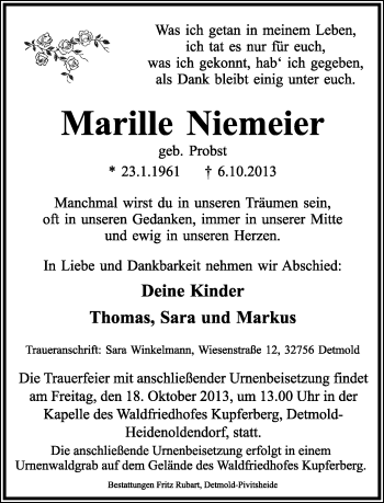Anzeige  Marille Niemeier  Lippische Landes-Zeitung