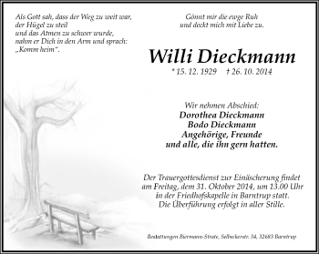 Anzeige  Willi Dieckmann  Lippische Landes-Zeitung