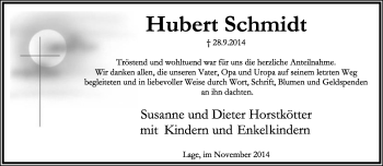 Anzeige  Hubert Schmidt  Lippische Landes-Zeitung