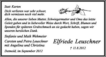 Anzeige  Elfriede Leuschner  Lippische Landes-Zeitung