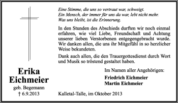 Anzeige  Erika Eichmeier  Lippische Landes-Zeitung