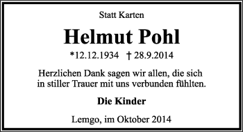 Anzeige  Helmut Pohl  Lippische Landes-Zeitung