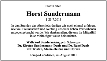 Anzeige  Horst Sundermann  Lippische Landes-Zeitung