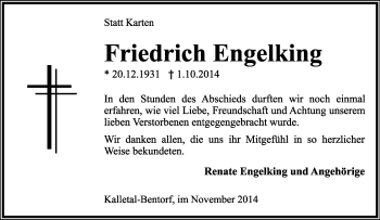Anzeige  Friedrich Engelking  Lippische Landes-Zeitung