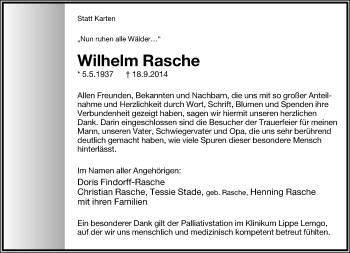 Anzeige  Wilhelm Rasche  Lippische Landes-Zeitung