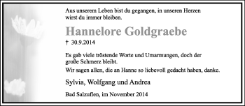 Anzeige  Hannelore Goldgraebe  Lippische Landes-Zeitung