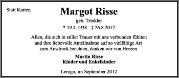 Anzeige  Margot Risse  Lippische Landes-Zeitung
