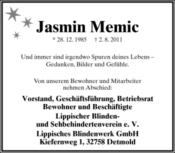 Anzeige  Jasmin Memic  Lippische Landes-Zeitung