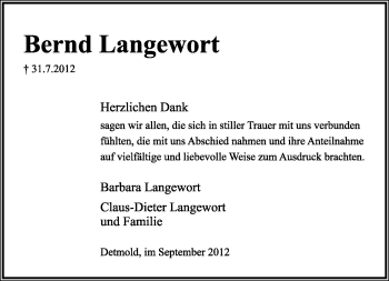 Anzeige  Bernd Langewort  Lippische Landes-Zeitung