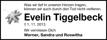 Anzeige  Evelin Tiggelbeck  Lippische Landes-Zeitung