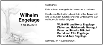 Anzeige  Wilhelm Engelage  Lippische Landes-Zeitung
