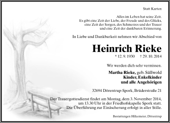 Anzeige  Heinrich Rieke  Lippische Landes-Zeitung