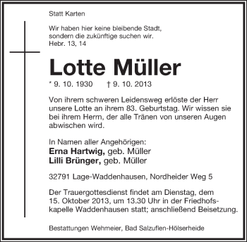 Anzeige  Lotte Müller  Lippische Landes-Zeitung