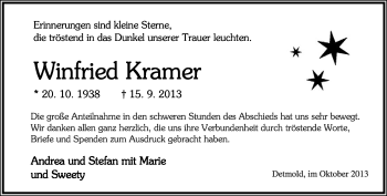 Anzeige  Winfried Kramer  Lippische Landes-Zeitung