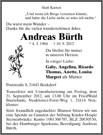 Anzeige  Andreas Bürth  Lippische Landes-Zeitung