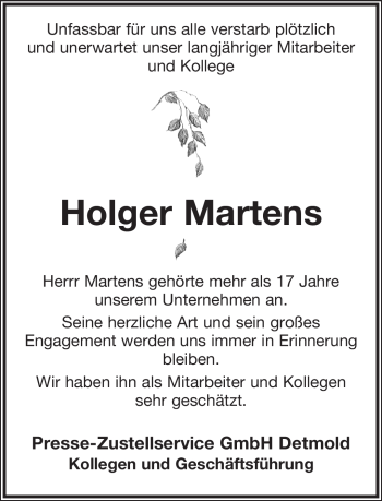 Anzeige  Holger Martens  Lippische Landes-Zeitung
