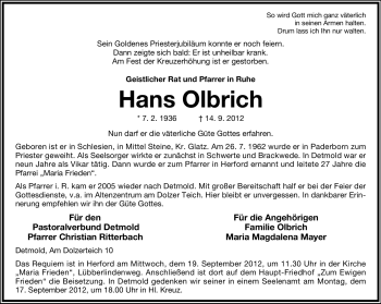 Anzeige  Hans Olbrich  Lippische Landes-Zeitung