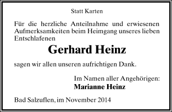 Anzeige  Gerhard Heinz  Lippische Landes-Zeitung