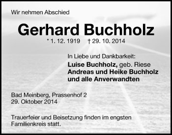 Anzeige  Gerhard Buchholz  Lippische Landes-Zeitung