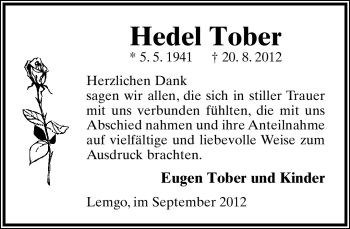 Anzeige  Hedel Tober  Lippische Landes-Zeitung