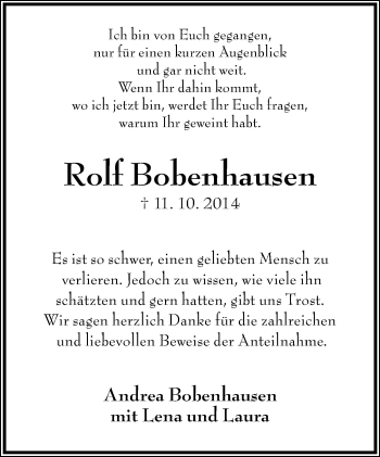 Anzeige  Rolf Bobenhausen  Lippische Landes-Zeitung