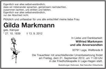 Anzeige  Gilda Markmann  Lippische Landes-Zeitung
