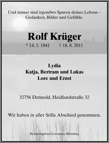 Anzeige  Rolf Krüger  Lippische Landes-Zeitung