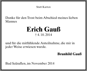 Anzeige  Erich Gauß  Lippische Landes-Zeitung
