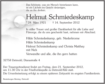 Anzeige  Helmut Schmiedeskamp  Lippische Landes-Zeitung