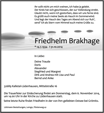 Anzeige  Friedhelm Brakhage  Lippische Landes-Zeitung