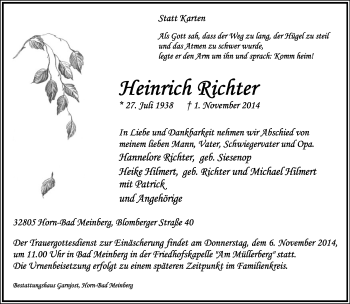 Anzeige  Heinrich Richter  Lippische Landes-Zeitung